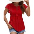 thumbnail image 1 of Mujer Volantes Manga Casquillo Ojal Top Corbata Cuello En V Color Puro Elegante Verano Blusa Casual Rojo S, 1 of 6