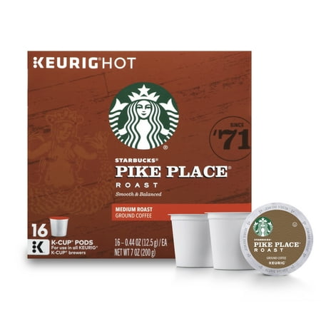 Starbucks Pike Place Roast Medium Roast Single Cup Coffee for Keurig Brewers, 1 Box of 16 (16 Total K-Cup Pods)