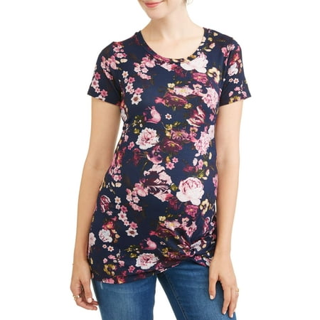 Sleeve Maternity Hoodie - Maternity Short Sleeve Knot Hem Tee