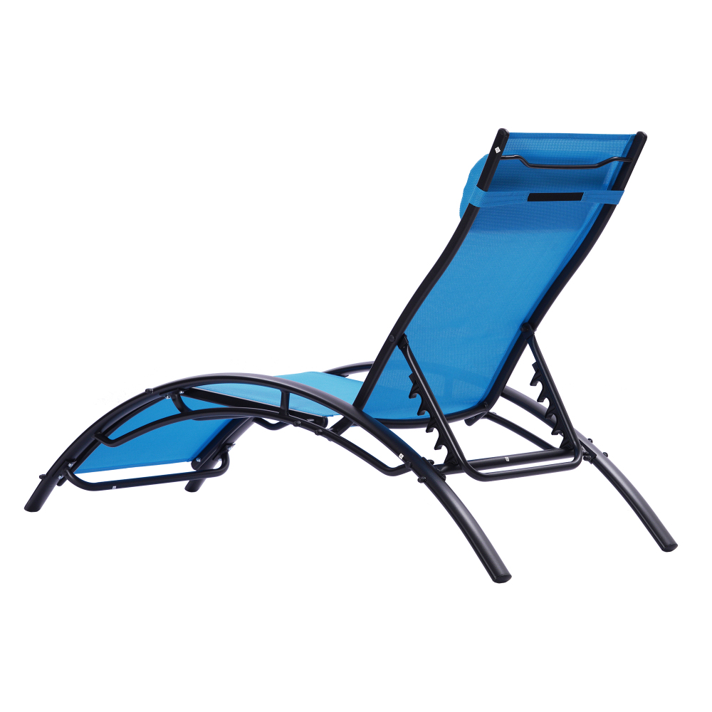 FreshTop 2PCS Set Chaise Lounges Outdoor Lounge Chair Lounger Recliner Chair For Patio Lawn Beach Pool Side Sunbathing, Blue - image 4 of 9