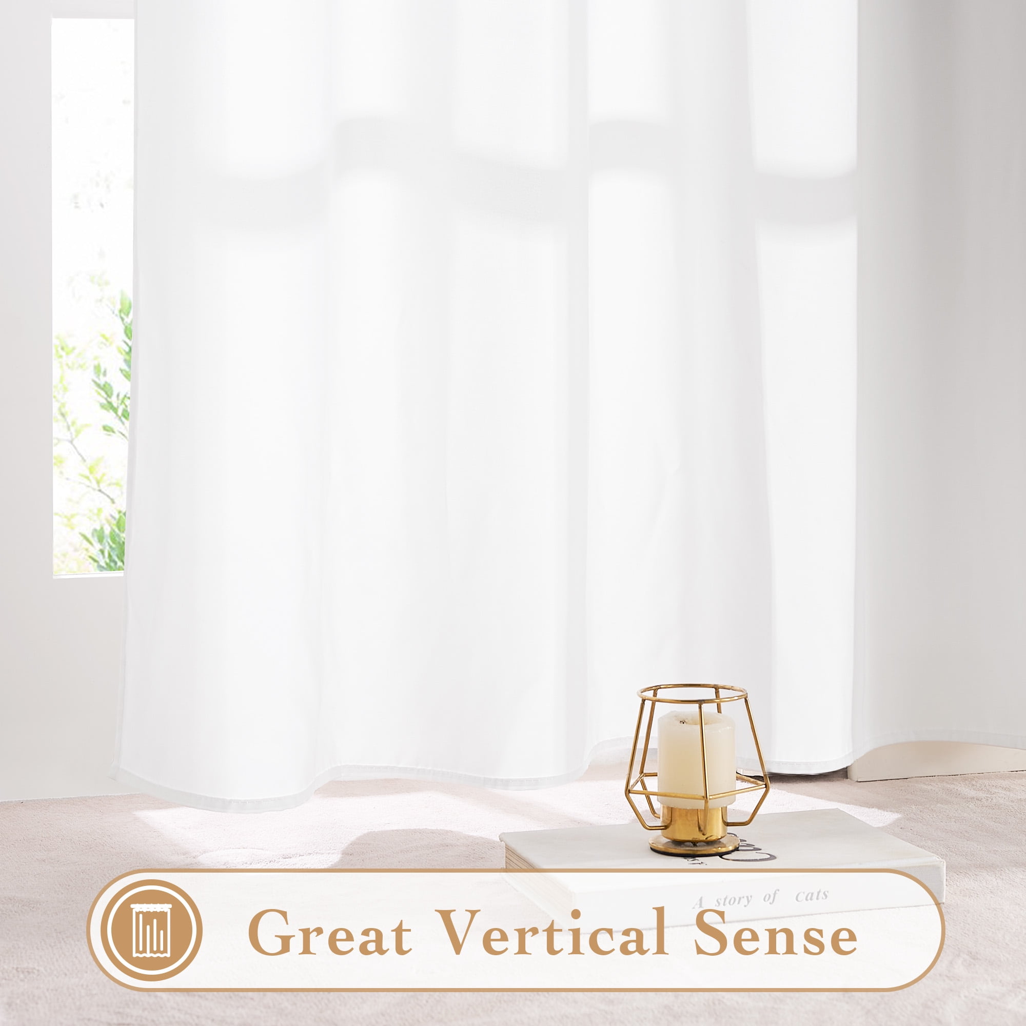 NICETOWN Privacy Sheer Curtains 96 inches Long, Non-See-Through Sheer Curtains Light Filtering Sheer Curtain Drapes for Bedroom Living Room, White, 2 Panels