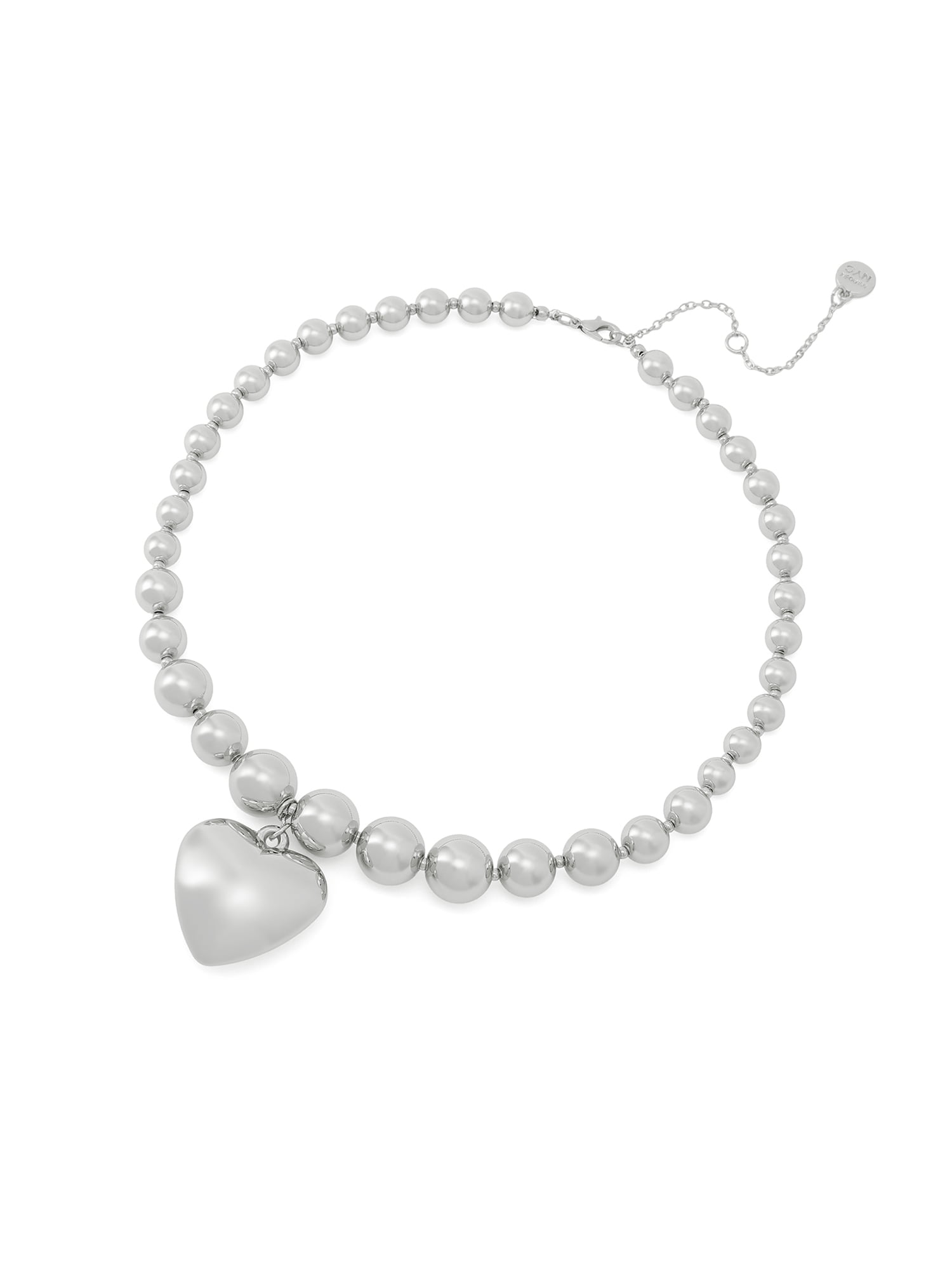Madden NYC Women's Fashion Rhodium Puffy Heart Pendant Necklace
