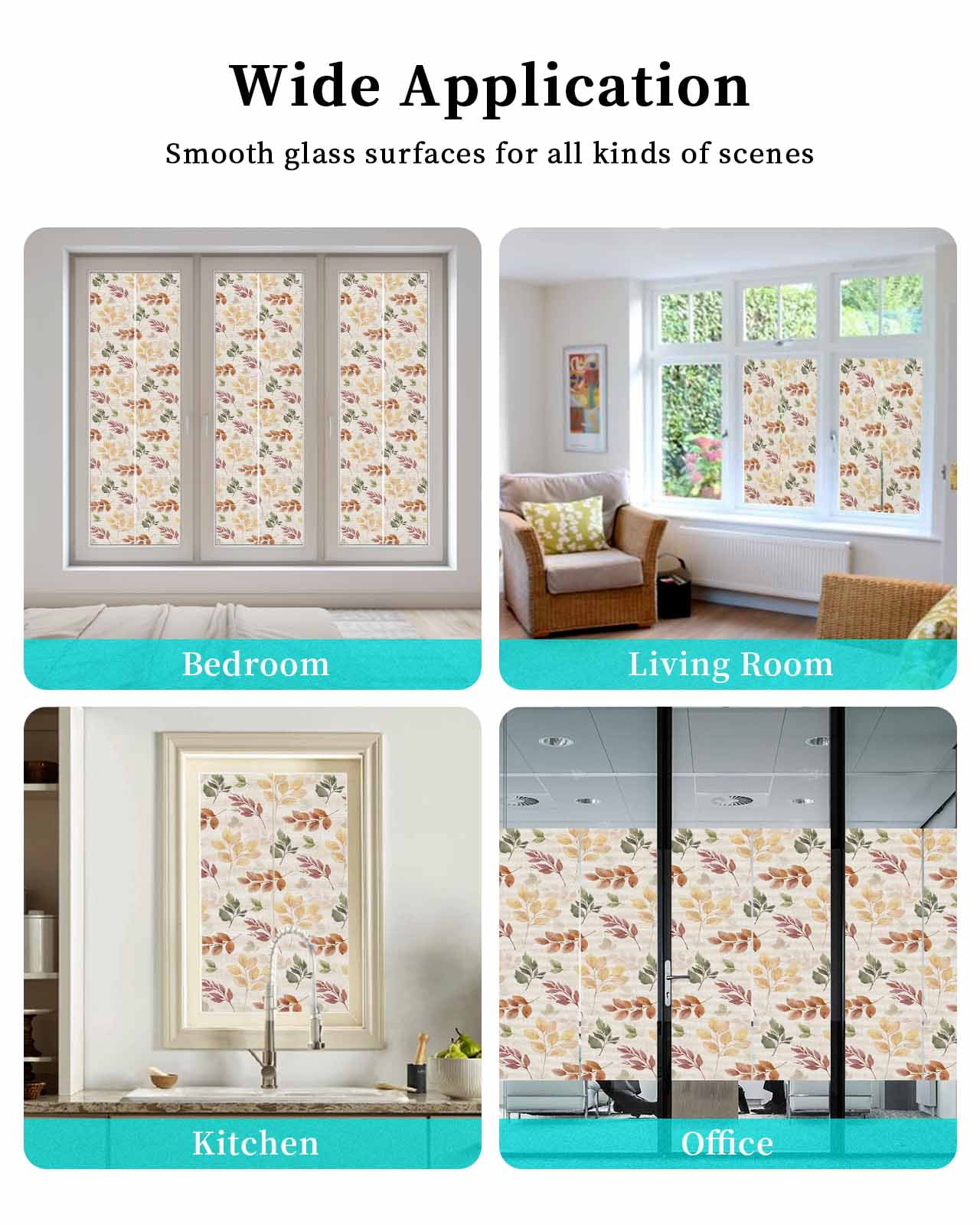 Window Privacy Film, Burnt Orange Yellow Eucalyptus UV Sun Blocking Window Tint Film Heat Control One Way Blackout Window Film, Fall Botanical Leaves Beige Non Adhesive Static Cling 29.5x78.7 In