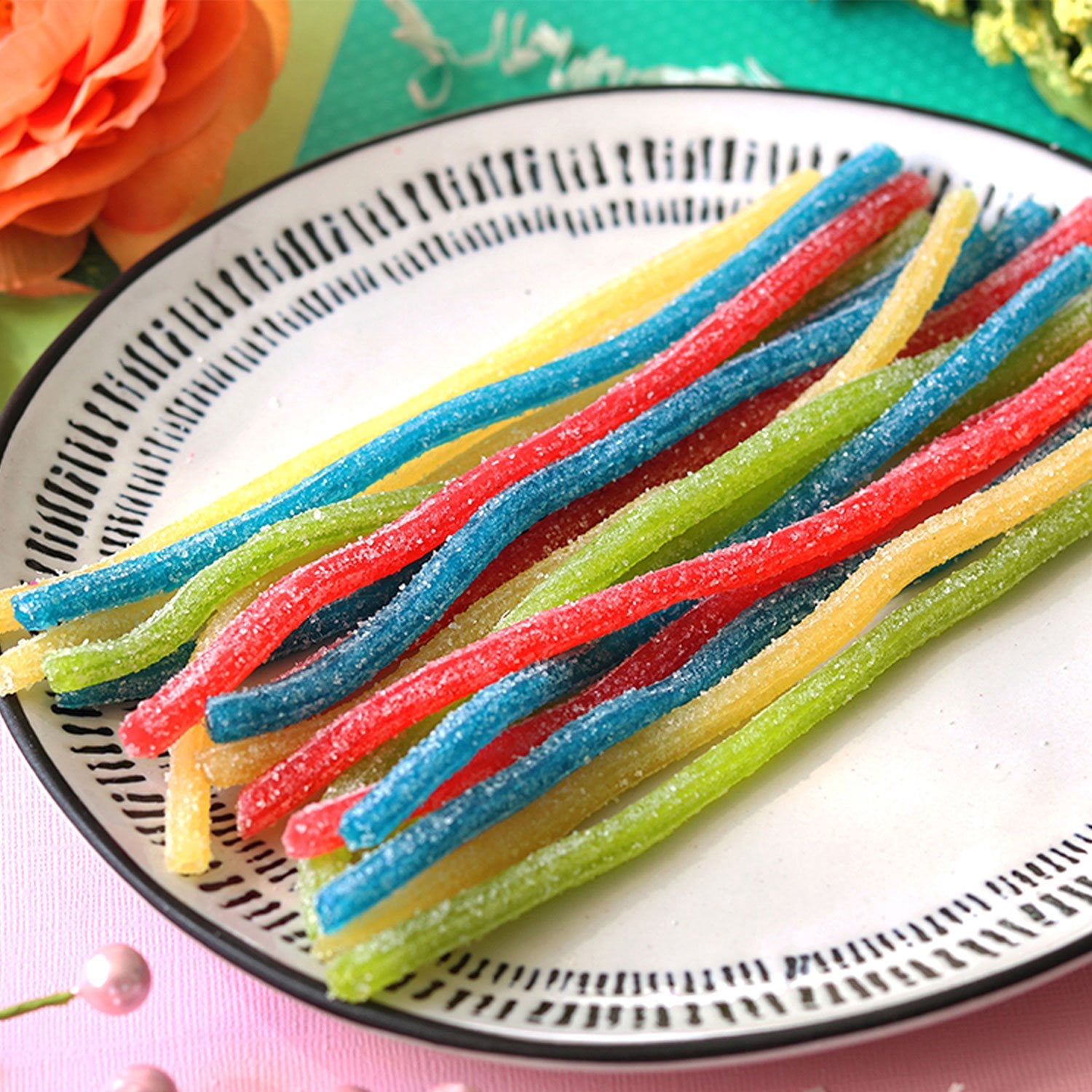 SOUR PUNCH Rainbow Straws, Chewy Candy, 2 oz., 24 ct with bowl by OMA
