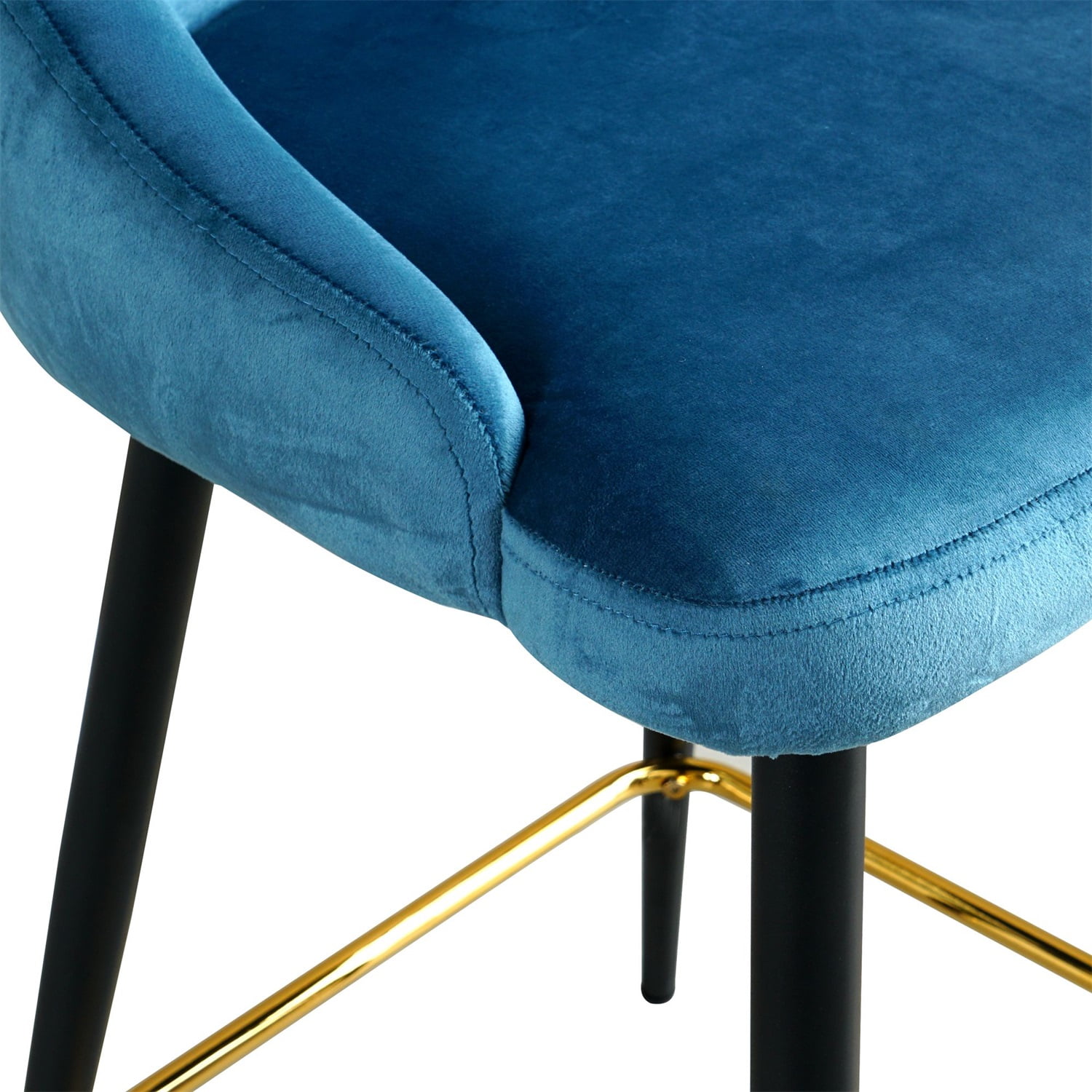 Kadyn Upholstered High Bar Stool Chair Set of 2, Modern Foam Bar Stools with Gold Legs, Bar Dining Chair for Dining Room, Blue