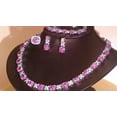 thumbnail image 3 of CZ Square Flower Pink Necklace Ring 4pc Bridal Banquet Silver Plated Jewelry Set, 3 of 9