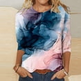 thumbnail image 2 of Blouses à Manches Courtes pour Femmes Mode Rétro Col Rond Imprimé Hauts Amples Blouse Manches Trois-Quarts Hauts Manches Courtes Blouse Manches Courtes pour Femmes, 2 of 4