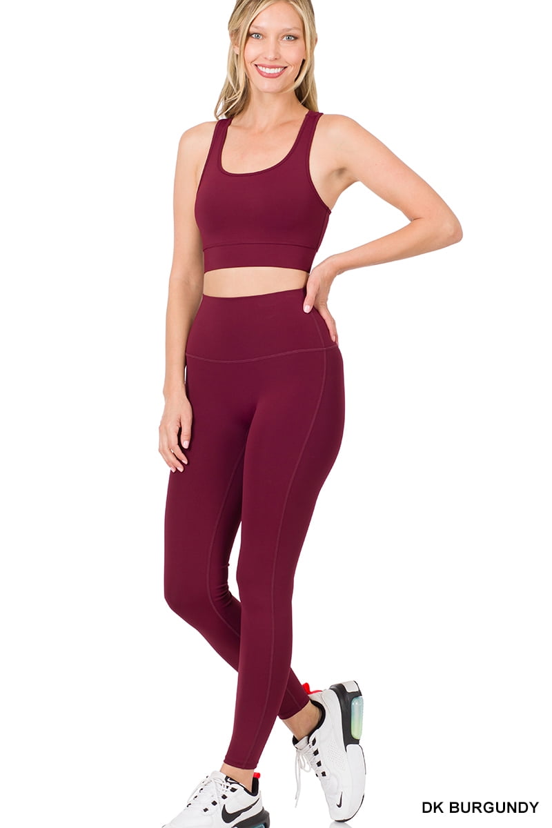 Zenana Women's Athletic Racerback Cropped Tank Tops & Leggings Workout