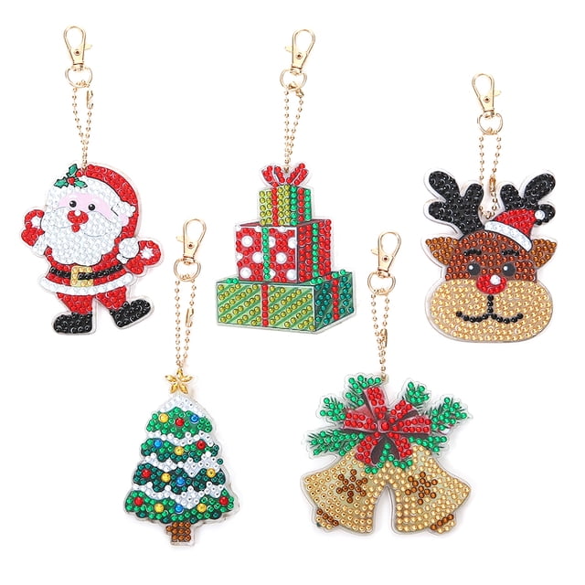 Cuadros Decorativos 5 uds DIY regalos de Navidad completo llavero de pintura de diamante en forma es Tmvgtek embutido en tela