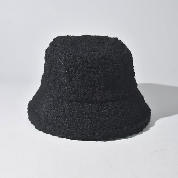 Lilgiuy Fuzzy Bucket Hat for Women Winter Fluffy Bucket Hats Solid Color Warm Vintage Cloche Hats Warmer Fisherman Caps Casual Bucket Caps for Birthday Anniversary