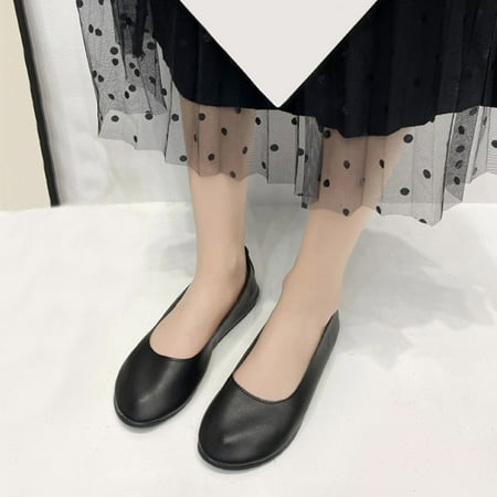 

uikmnh Women Shoes Fashion Summer Women Casual Shoes Flat Lightweight Shallow Mouth Slip On Solid Color Round Toe Black 6.5