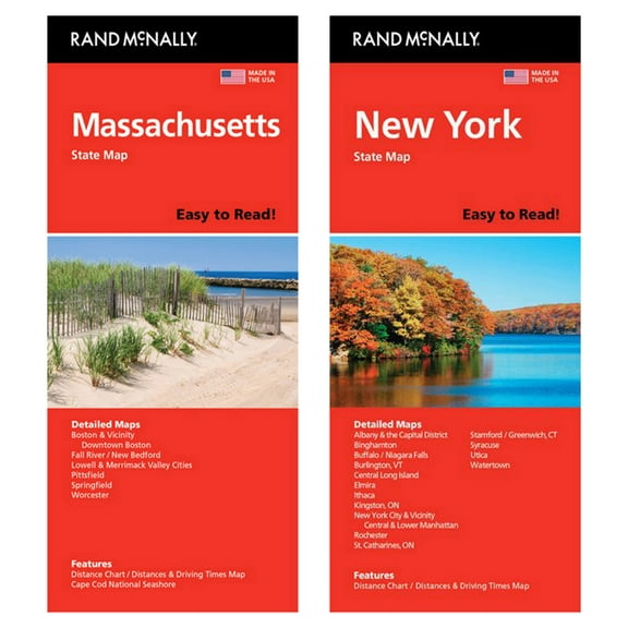 Rand McNally State Maps: Massachusetts and New York (2 Maps)