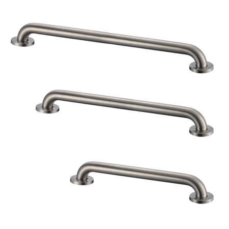 Brushed Stainless Steel Grab Bar Set, 3 Pack, 18 36 42 Inch Lengths, Restroom Safety Use