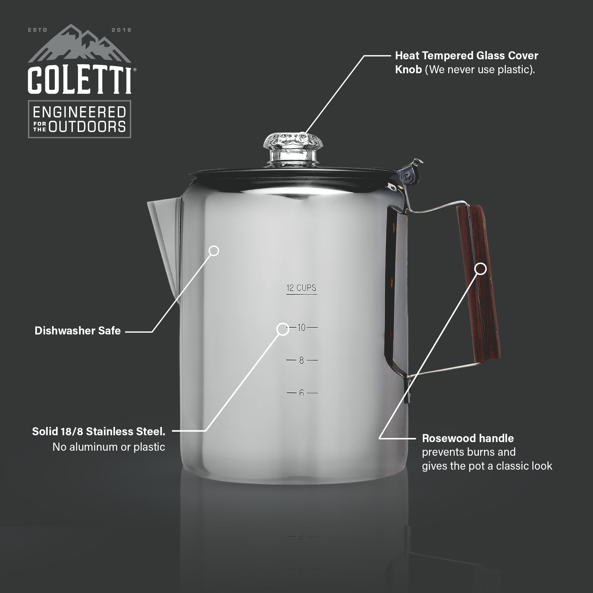 Bozeman Camping Coffee Percolator – 9 Cup – COLETTI Coffee