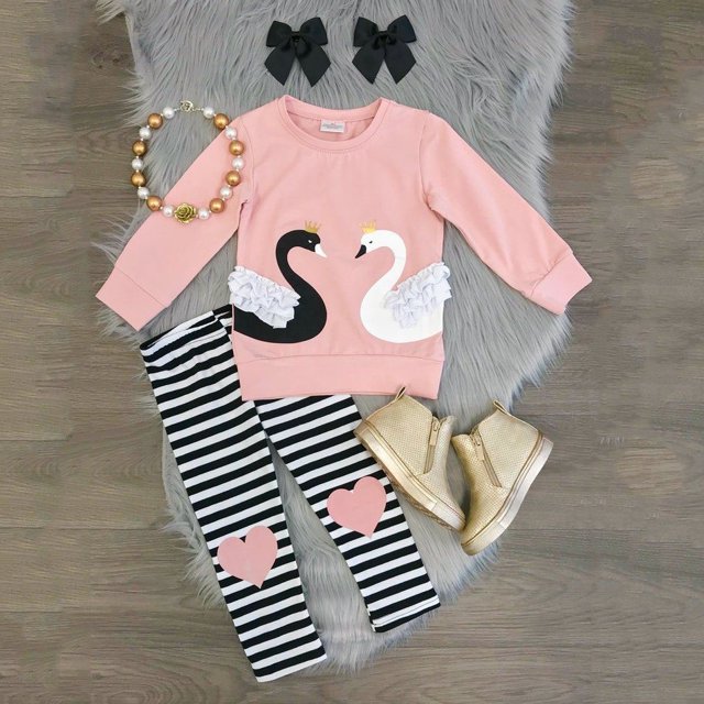 Swan Baby Girls Outfit Top Sweatshirt+Pants Set Toddler Autumn Clothes Tracksuit