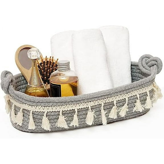 Xiao Hua Small Cotton Rope Woven Basket Toilet Paper Baskets for Organizing Decorative Basket for Boho Decor Small Storage Basket for Bedroom Nursery Livingroom Entryway,Grey