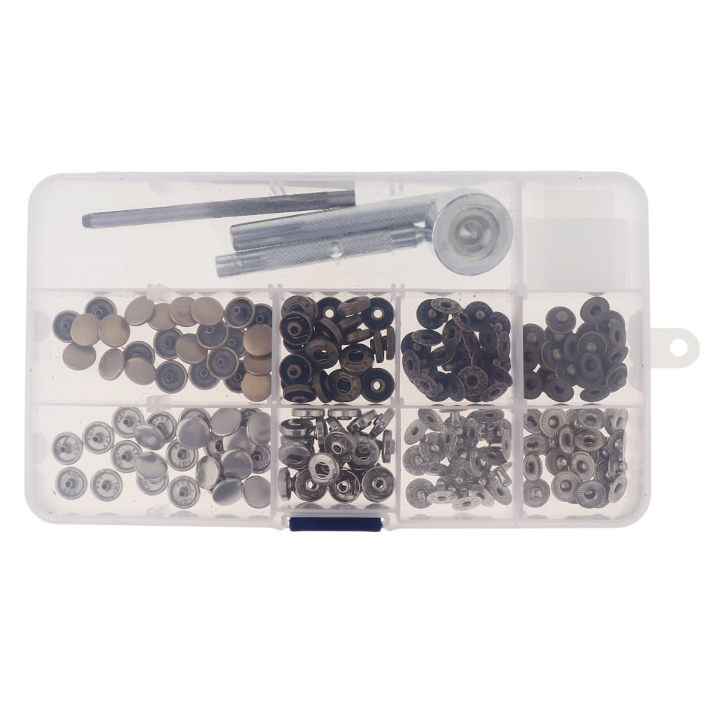 15-17mm 30 Set Press Studs Kit Snap Fasteners Poppers Buttons Tool Sewing Craft 