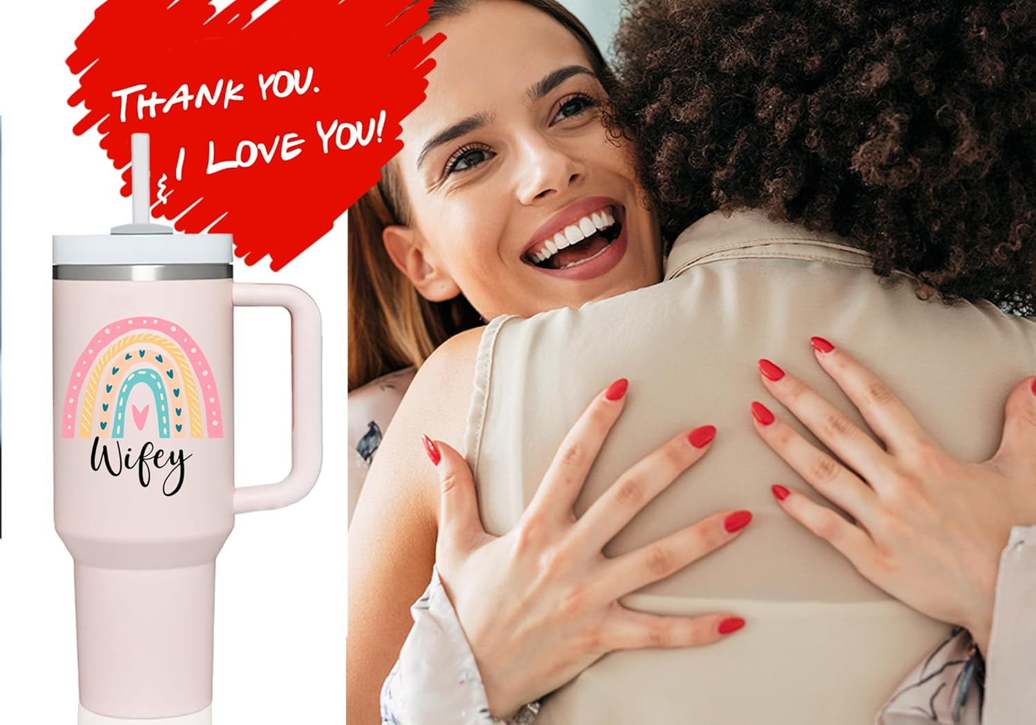 40 oz Tumbler with Handle Wifey Gifts.Birthday Valentines Anniversary Mothers Day Christmas Gifts for Wifey.Bridal Shower Bride To Be Engagement Wedding Gifts for Women Fiancee Wifey Her.