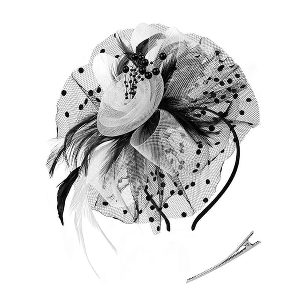 Guardurnaity Tocado de plumas Vintage para mujer, velo de estilo Retro, tocado de flores para boda, fiesta, Club, carreras de caballos, eventos, Ropa, zapatos y accesorios Miscelánea Negro+blanco