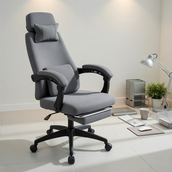 Resenkos Reclining Office Chair - Chenille Fabric Upholstered, Computer Desk Chair, Gray