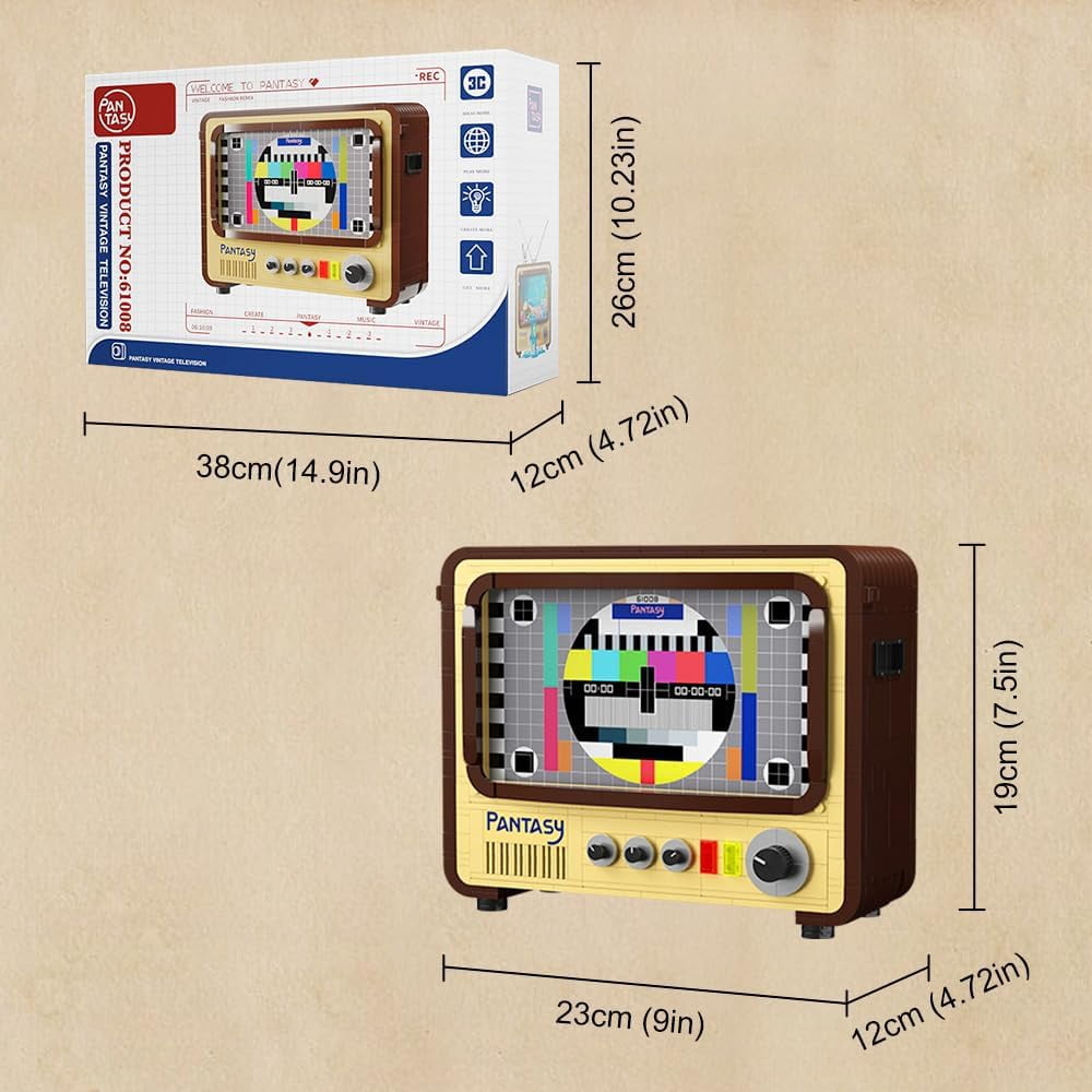 Retro TV Building Kit Vintage Television Model, DIY Construction Set for Home & Office Décor, Collectible Display Unique Gift for Adults & Teens