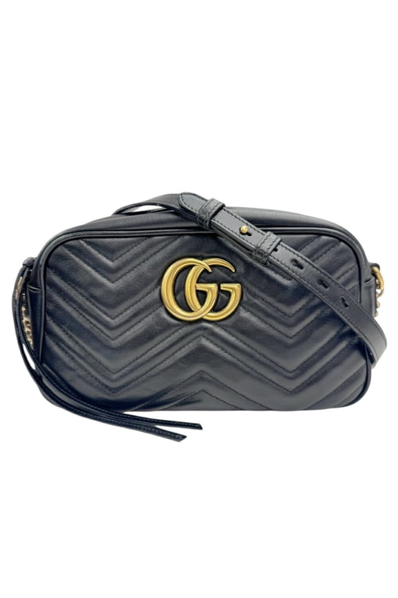 Pre-Owned GUCCI GG Marmont Quilted Small Shoulder Bag 447632 Leather Black Women's
