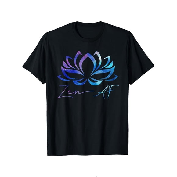 Zen AF Men's Yoga T-Shirt - Black with Blue-Purple for Lotus Flower design, Stretchy Spiritual Shirt for Meditation, Gym, Cas
