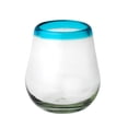 thumbnail image 2 of 10 Strawberry Street Aqua Rim Stemless Wine Handblown Mexican Glass, Set of 6, 2 of 4