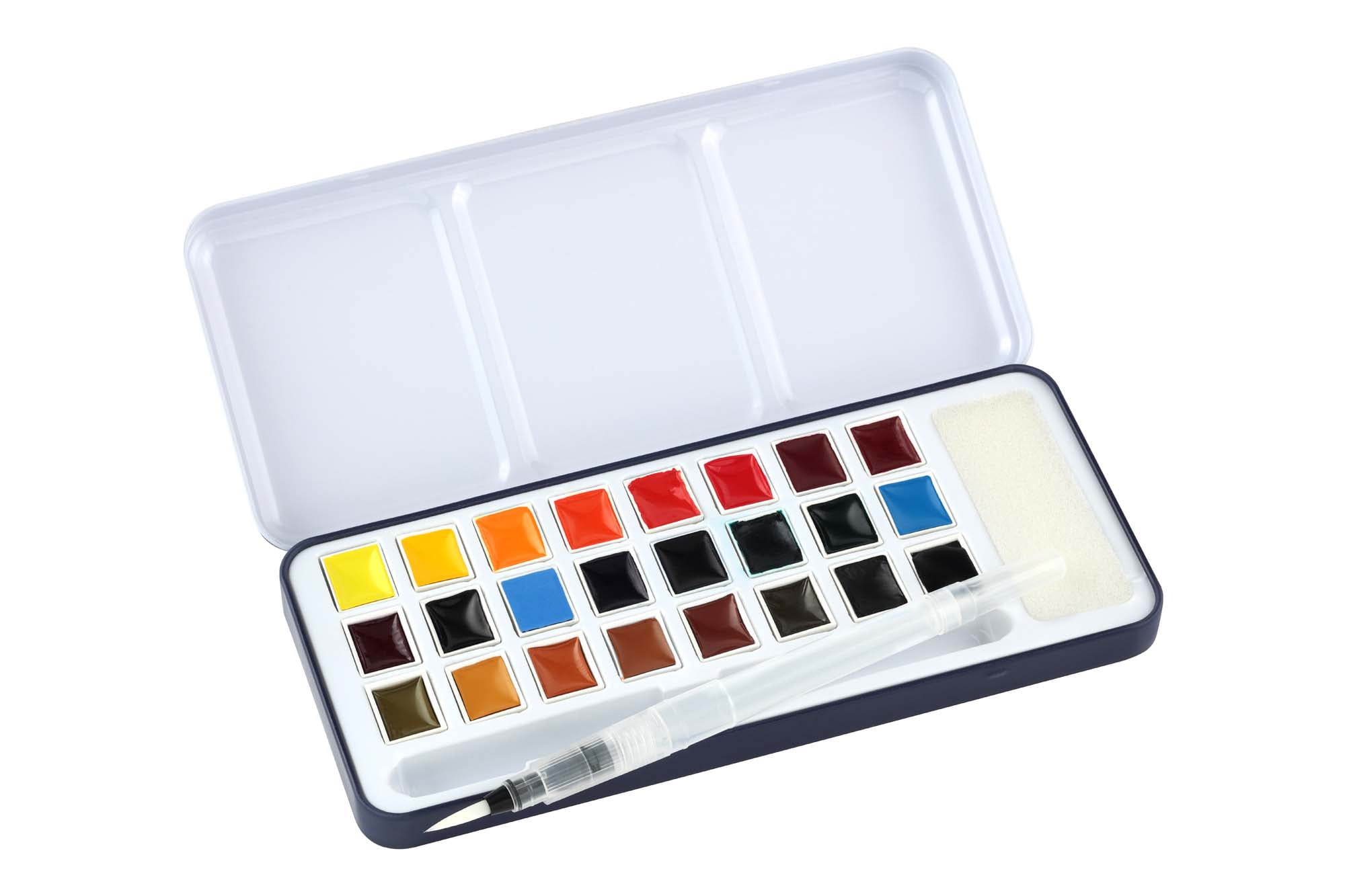 SoHo Urban Artist Semi-Moist Watercolor Set - Professional Watercolor Paint Set with 24 Half Pans, Brush Pen and Sponge - Compact and Portable Watercolor Kit - Easy to Lift Colors