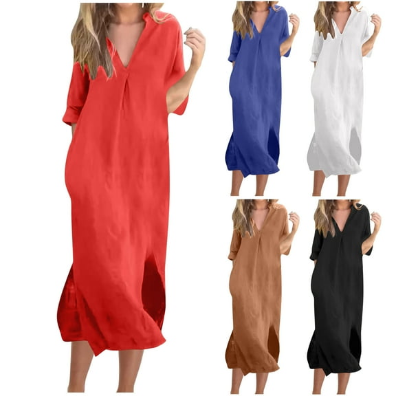 ZZwxWA T Shirt Dresses for Women 2025 Short Sleeve Loose Fit Cover Up Dresses Solid Color Casual Flowy Long Maxi Dresses