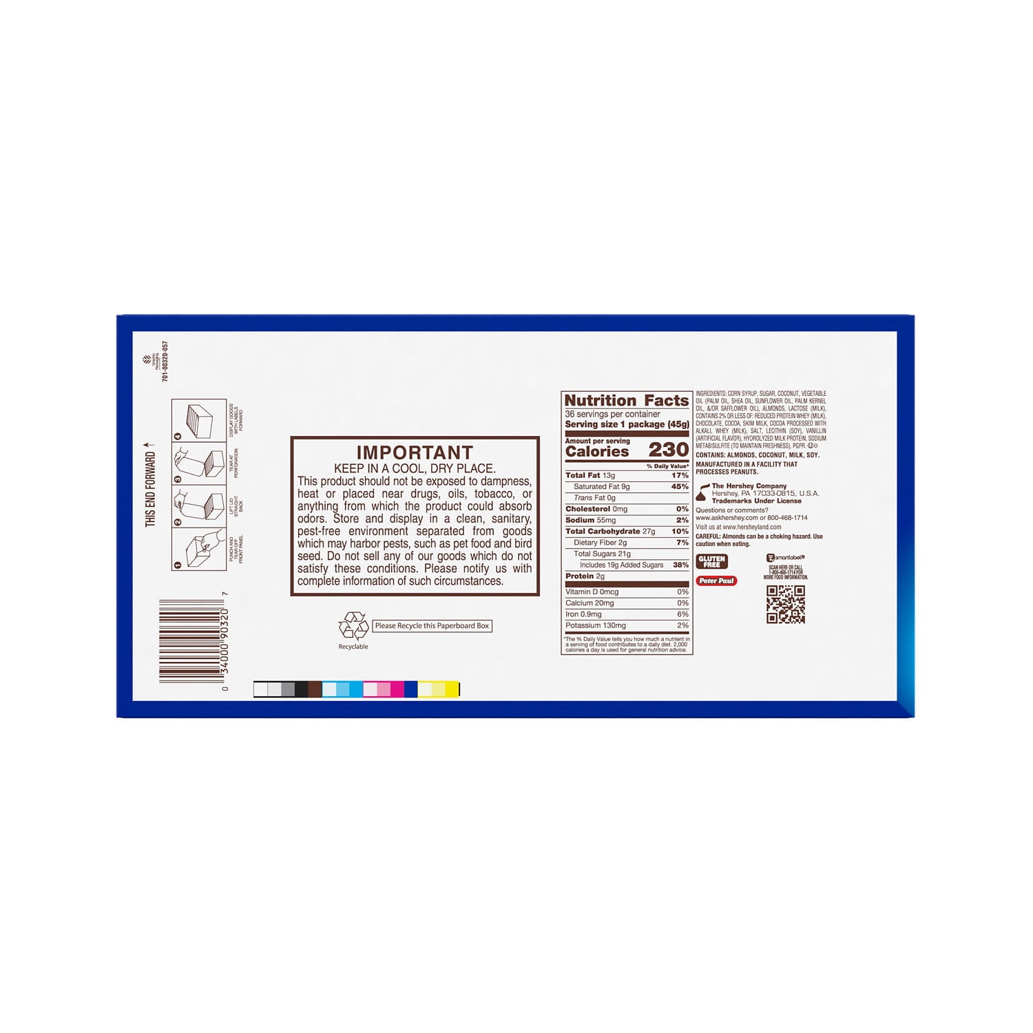 Almond Joy Coconut and Almond Chocolate Easter Candy, Bars 1.61 oz, 36 Count
