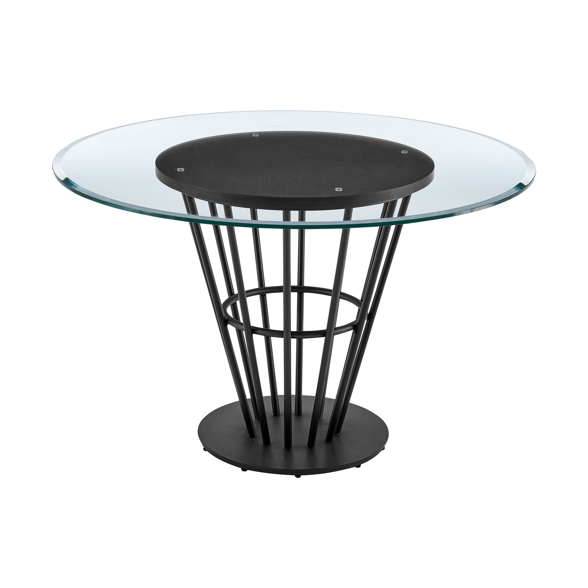 Veronica Dining Table with Walnut Panel and Glass Tabletop