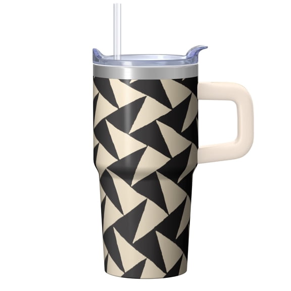 20oz Stainless Steel Travel Tumbler with Handle, Geometric Texture Double Wall Insulated Coffee Mug Leak-Proof and Straw