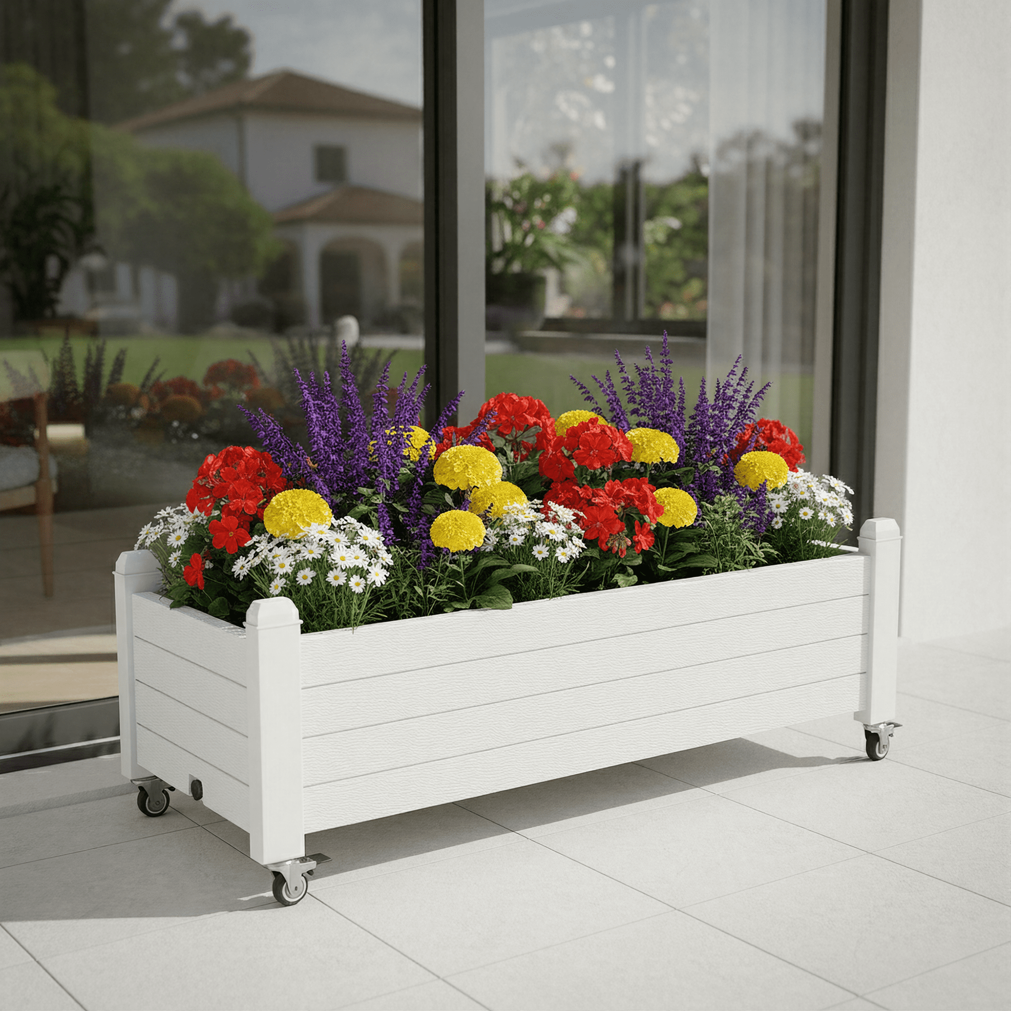 Bifanuo Durable Resin Raised Garden Bed, Plant Stand with Lockable Wheels for Flowers, Vegetables,Herbs- Perfect for Backyard, Patio, and Balcony(White)