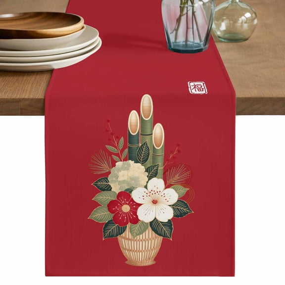 Table Runner 72 Inches Long for Kitchen Dining, Cherry Blossoms Dresser Scarf Farmhouse, Dining Table Decorations for Wedding/Parties, Japanese Spring Floral Leaves Rustic Red 18 x 72 In