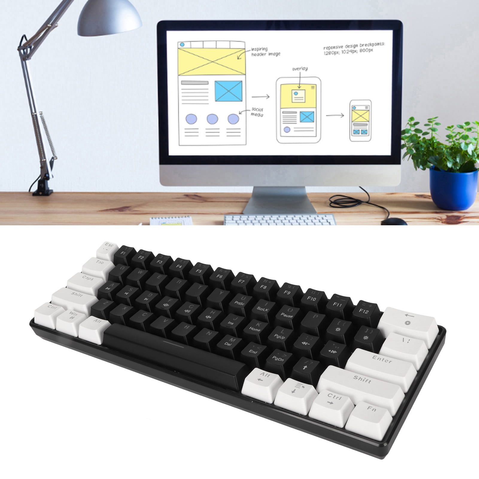 61 Key Mechanical Keyboard, RGB Mechanical Gaming Keyboard, Wired Office Keyboard with Blue Switch, Gaming Mechanical Keyboard with Cool Lighting Effect