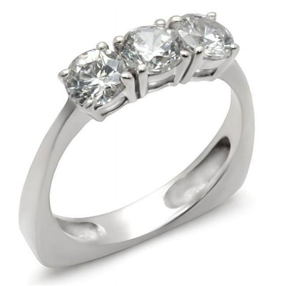 High-Polished 925 Sterling Silver Ring with AAA Grade CZ, Clear - Size 10