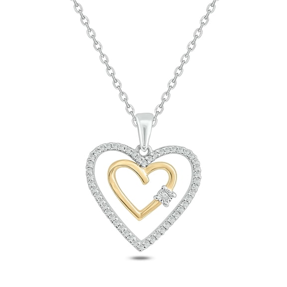Cali Trove 1/10 Ct Diamond Double Heart Pendant Necklace Two-Tone Sterling Silver & 14KT Yellow Gold Vermeil Plated on 925 Sterling Silver 18" Chain