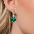 thumbnail image 3 of Gem Stone King 19.19 Cttw 925 Silver and 10K Yellow Gold Green Nano Emerald White Moissanite and White Lab Grown Diamond Earrings for Women | Gemstone Birthstone | Pear Shape 18X13MM, 3 of 6