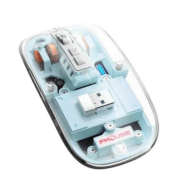 TFixol Transparent Wireless Tri-Mode Mouse with RGB Lighting, 5-Key Design, 400mAh Battery, 10M Range, DPI Adjustable (800-2400), Compatible with Windows/Mac - Blue