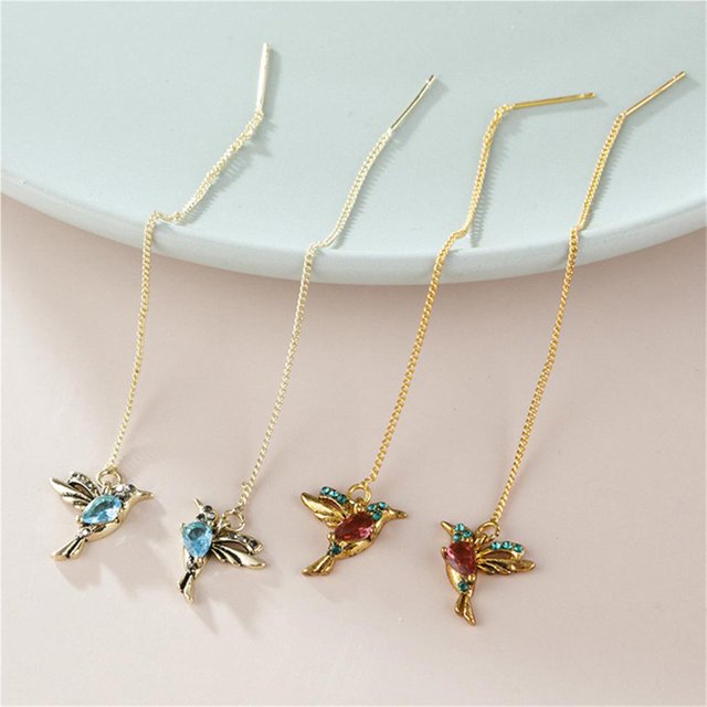 1 Paire de Boucles d'Oreilles Colibri pour Femmes Boucles d'Oreilles en Alliage à Enfiler Boucles d'Oreilles Pendantes Décoratives Boucles d'Oreilles Pendantes Boucles d'Oreilles à Pampilles Boucles d'Oreilles Clous en Strass Rouge