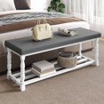 thumbnail image 2 of Uforic 48" Rectangular Shoe Bench with Shelves, Storage & Cushioned  Seat,Shoe Rack with Roman Style Legs - White & Gray, 2 of 9