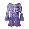 thumbnail image 4 of CYMMPU Spring Tops Button V Neck 3/4 Sleeve Blouses for Women Dressy Casual Fall Fashion Shirts Loose Fit Tunic Tops Floral Pattern A-line Dressy Topss Purple S, 4 of 5
