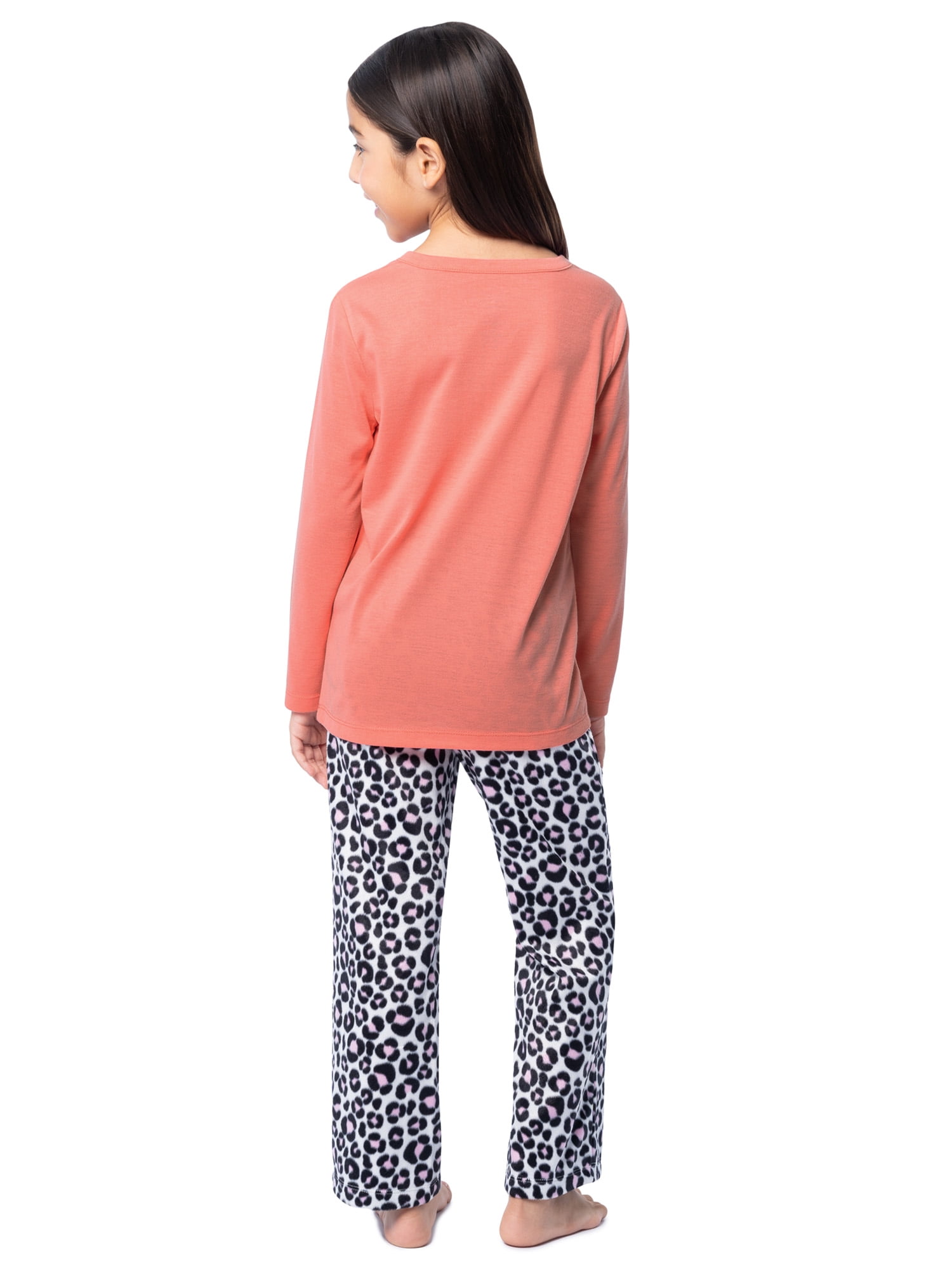 Fruit of the Loom Girl's Long Sleeve Fleece Pajama Set, 2-Piece, Sizes 4-16