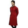 thumbnail image 3 of Atasi Men's Long Maroon Cotton Mandarin Collar Shirt Ethnic Clothing-XXX-Large, 3 of 7