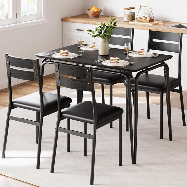 |11986|compact dining set para 4: square dinette mesa con 4 forrado sillas, perfect para small kitchen & dining room spaces (negra mesa)|