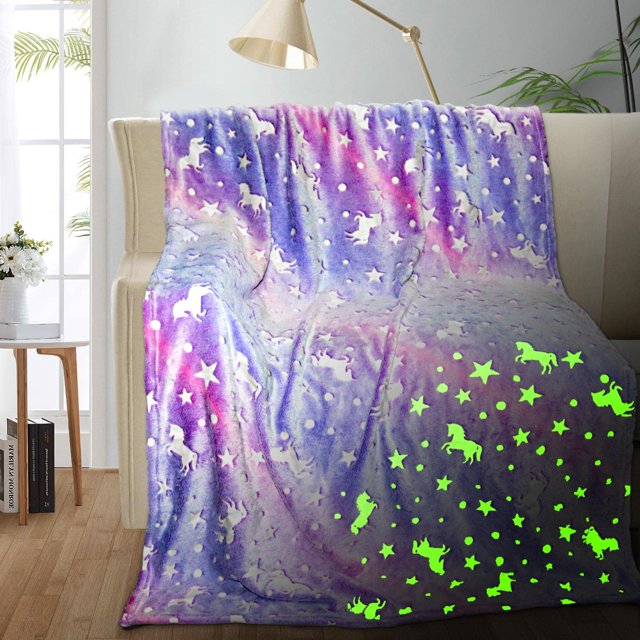Manta TEHALK Unicorn Glow in the Dark para niñas de 3 a 12 años