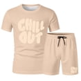 thumbnail image 3 of Outfits for Men Men's Two Piece Matching Combo Printed Short Sleeve T Shirt and Shorts Comfortable Casual Summer Outfit Letter Print Beige L, 3 of 3
