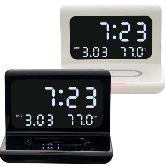 Zunammy Alarm Clock with 10W Wireless Charging and LED Display Thermometer - Black