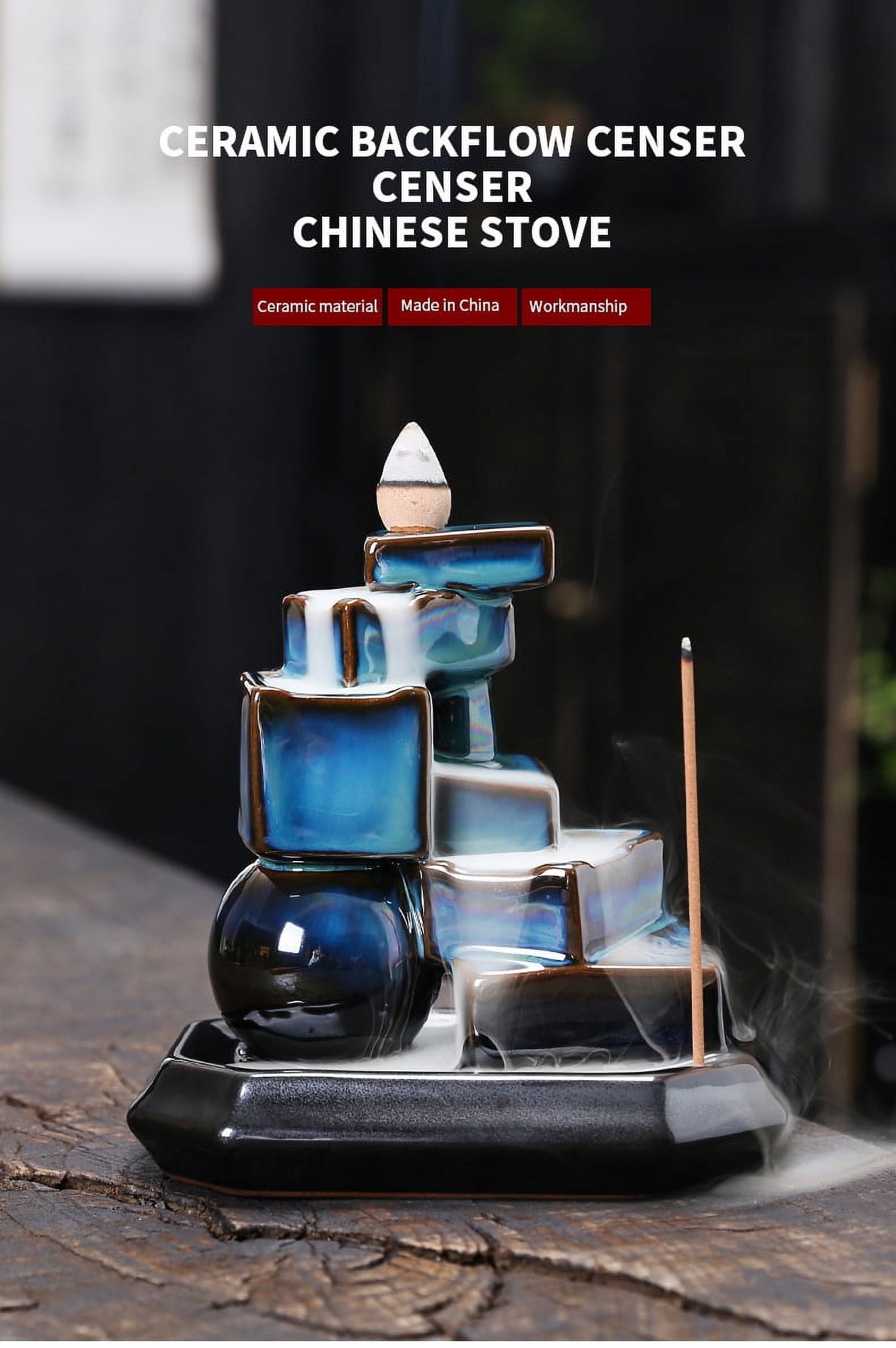 Ceramic High Mountain Flowing Water Backflow Incense Holder Creative Ball Square Blue Incense Stick Burner Home Decoration